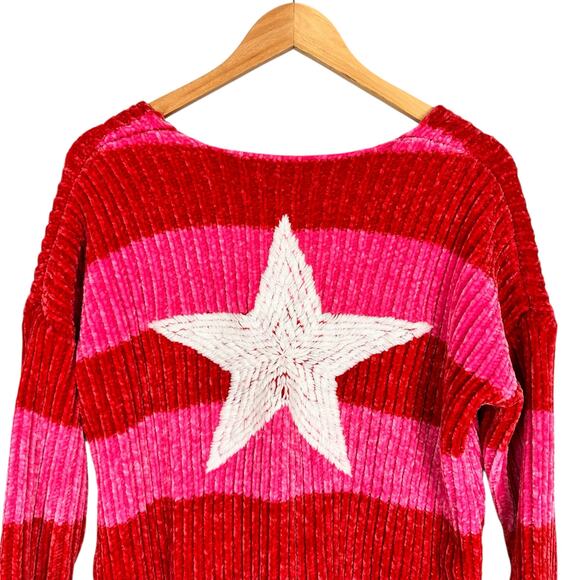Wildfox Chenille Star Embroidered Oversized Knit Sweater Red Stripe Small NWT - Picture 13 of 16
